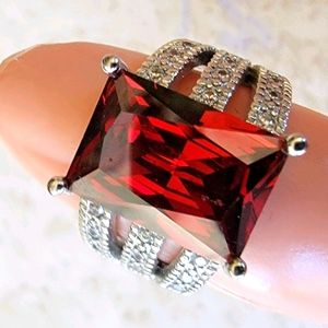 Red Crystal Squared Stone Ring